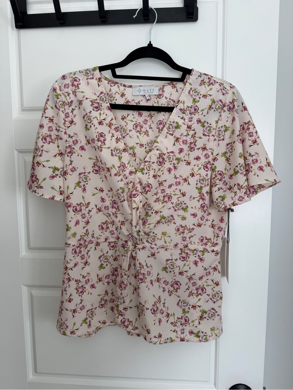 Wayf Blush Pink Floral Tie-Front V-Neck Blouse